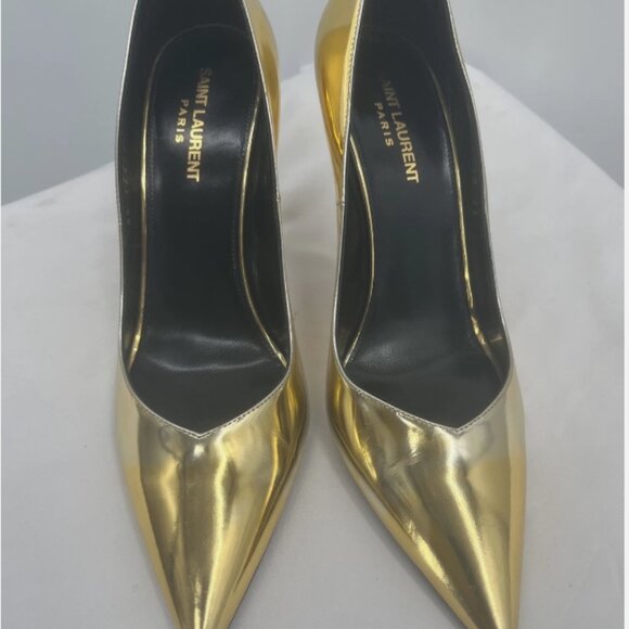 Saint Laurent Paris Kiki Gold Patent Leather Women Pointed ToHeels Shoes Size 39 - Picture 2 of 12